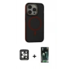 MARSİLYAN™- iPhone 15 Pro Max Kılıf Ahenk Form Serisi - Şeffaf 360 Full Body Arka Koruyucu + PVD Metal Kamera Lens - GI