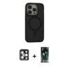 MARSİLYAN™- iPhone 15 Pro Max Kılıf Ahenk Form Serisi - Şeffaf 360 Full Body Arka Koruyucu + PVD Metal Kamera Lens - LT