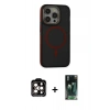 MARSİLYAN™- iPhone 15 Pro Max Kılıf Ahenk Form Serisi - Şeffaf 360 Full Body Arka Koruyucu + Turuncu PVD Metal Kamera Lens