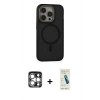 MARSİLYAN™- iPhone 15 Pro Max Kılıf Ahenk Form Serisi - Şeffaf Pasifik Cam Ekran Koruyucu + PVD Metal Kamera Lens - GS
