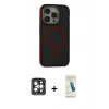 MARSİLYAN™- iPhone 15 Pro Max Kılıf Ahenk Form Serisi - Şeffaf Pasifik Cam Ekran Koruyucu + PVD Metal Kamera Lens - GI