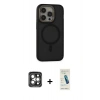 MARSİLYAN™- iPhone 15 Pro Max Kılıf Ahenk Form Serisi - Şeffaf Pasifik Cam Ekran Koruyucu + PVD Metal Kamera Lens - GI