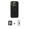 MARSİLYAN™- iPhone 15 Pro Max Kılıf Ahenk Form Serisi - Şeffaf Pasifik Cam Ekran Koruyucu + PVD Metal Kamera Lens - SH