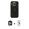 MARSİLYAN™- iPhone 15 Pro Max Kılıf Ahenk Form Serisi - Şeffaf Pasifik Cam Ekran Koruyucu + Turuncu PVD Metal Kamera Lens