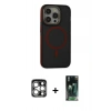 MARSİLYAN™- iPhone 15 Pro Max Kılıf Ahenk Form Serisi - Siyah 360 Mat Full Body Arka Koruyucu + Gümüş PVD Metal Kamera Lens