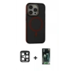 MARSİLYAN™- iPhone 15 Pro Max Kılıf Ahenk Form Serisi - Siyah 360 Mat Full Body Arka Koruyucu + PVD Metal Kamera Lens - LT