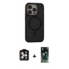 MARSİLYAN™- iPhone 15 Pro Max Kılıf Ahenk Form Serisi - Siyah 360 Mat Full Body Arka Koruyucu + PVD Metal Kamera Lens - TU