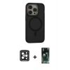 MARSİLYAN™- iPhone 15 Pro Max Kılıf Ahenk Form Serisi - Siyah 360 Mat Full Body Arka Koruyucu + Siyah PVD Metal Kamera Lens