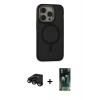 MARSİLYAN™- iPhone 15 Pro Max Kılıf Ahenk Form Serisi - Siyah 360 Mat Full Body Arka Koruyucu + Siyah Raze Metal Kamera Lens