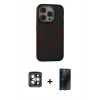 MARSİLYAN™- iPhone 15 Pro Max Kılıf Ahenk Form Serisi - Siyah 3D Antistatik Hayalet Cam Ekran Koruyucu + PVD Metal Kamera Lens - GI