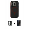 MARSİLYAN™- iPhone 15 Pro Max Kılıf Ahenk Form Serisi - Siyah 3D Antistatik Hayalet Cam Ekran Koruyucu + PVD Metal Kamera Lens - LT