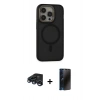 MARSİLYAN™- iPhone 15 Pro Max Kılıf Ahenk Form Serisi - Siyah 3D Antistatik Hayalet Cam Ekran Koruyucu + Raze Metal Kamera Lens - LT