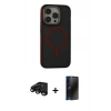 MARSİLYAN™- iPhone 15 Pro Max Kılıf Ahenk Form Serisi - Siyah 3D Antistatik Hayalet Cam Ekran Koruyucu + Siyah Raze Metal Kamera Lens