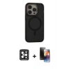 MARSİLYAN™- iPhone 15 Pro Max Kılıf Ahenk Form Serisi - Siyah 3D Antistatik Mat Seramik Nano Ekran Koruyucu + PVD Metal Kamera Lens - SH
