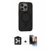 MARSİLYAN™- iPhone 15 Pro Max Kılıf Ahenk Form Serisi - Siyah 3D Antistatik Mat Seramik Nano Ekran Koruyucu + PVD Metal Kamera Lens - TU