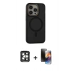 MARSİLYAN™- iPhone 15 Pro Max Kılıf Ahenk Form Serisi - Siyah 3D Antistatik Mat Seramik Nano Ekran Koruyucu + PVD Metal Kamera Lens - GI