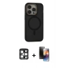 MARSİLYAN™- iPhone 15 Pro Max Kılıf Ahenk Form Serisi - Siyah 3D Antistatik Mat Seramik Nano Ekran Koruyucu + PVD Metal Kamera Lens - LT