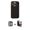 MARSİLYAN™- iPhone 15 Pro Max Kılıf Ahenk Form Serisi - Siyah 3D Antistatik Mat Seramik Nano Ekran Koruyucu + PVD Metal Kamera Lens - LT