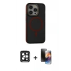MARSİLYAN™- iPhone 15 Pro Max Kılıf Ahenk Form Serisi - Siyah 3D Antistatik Mat Seramik Nano Ekran Koruyucu + PVD Metal Kamera Lens - SH