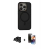 MARSİLYAN™- iPhone 15 Pro Max Kılıf Ahenk Form Serisi - Siyah 3D Antistatik Mat Seramik Nano Ekran Koruyucu + Raze Metal Kamera Lens - TMGI