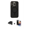 MARSİLYAN™- iPhone 15 Pro Max Kılıf Ahenk Form Serisi - Siyah 3D Antistatik Mat Seramik Nano Ekran Koruyucu + Raze Metal Kamera Lens - GS