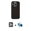 MARSİLYAN™- iPhone 15 Pro Max Kılıf Ahenk Form Serisi - Siyah 3D Antistatik Seramik Nano Ekran Koruyucu + PVD Metal Kamera Lens - GI