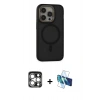 MARSİLYAN™- iPhone 15 Pro Max Kılıf Ahenk Form Serisi - Siyah 3D Antistatik Seramik Nano Ekran Koruyucu + PVD Metal Kamera Lens - GS