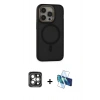 MARSİLYAN™- iPhone 15 Pro Max Kılıf Ahenk Form Serisi - Siyah 3D Antistatik Seramik Nano Ekran Koruyucu + PVD Metal Kamera Lens - GI