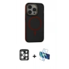 MARSİLYAN™- iPhone 15 Pro Max Kılıf Ahenk Form Serisi - Siyah 3D Antistatik Seramik Nano Ekran Koruyucu + PVD Metal Kamera Lens - LT
