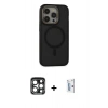 MARSİLYAN™- iPhone 15 Pro Max Kılıf Ahenk Form Serisi - Siyah Bilvis 0.18mm Plus Cam Ekran Koruyucu + PVD Metal Kamera Lens - LT
