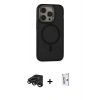 MARSİLYAN™- iPhone 15 Pro Max Kılıf Ahenk Form Serisi - Siyah Bilvis 0.18mm Plus Cam Ekran Koruyucu + Titanyum Gri Raze Metal Kamera Lens