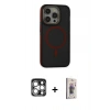 MARSİLYAN™- iPhone 15 Pro Max Kılıf Ahenk Form Serisi - Siyah Bilvis 3D Cam Ekran Koruyucu + PVD Metal Kamera Lens - GS