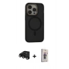 MARSİLYAN™- iPhone 15 Pro Max Kılıf Ahenk Form Serisi - Siyah Bilvis 3D Cam Ekran Koruyucu + Raze Metal Kamera Lens - SH