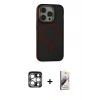 MARSİLYAN™- iPhone 15 Pro Max Kılıf Ahenk Form Serisi - Siyah Bilvis 3D Mat Cam Ekran Koruyucu + PVD Metal Kamera Lens - GS
