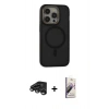 MARSİLYAN™- iPhone 15 Pro Max Kılıf Ahenk Form Serisi - Siyah Bilvis 3D Mat Cam Ekran Koruyucu + Raze Metal Kamera Lens - TMGI