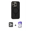 MARSİLYAN™- iPhone 15 Pro Max Kılıf Ahenk Form Serisi - Siyah Bilvis 5in1 3D Magic Cam Ekran Koruyucu + PVD Metal Kamera Lens - GI