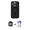 MARSİLYAN™- iPhone 15 Pro Max Kılıf Ahenk Form Serisi - Siyah Bilvis 5in1 3D Magic Cam Ekran Koruyucu + PVD Metal Kamera Lens - TU