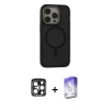 MARSİLYAN™- iPhone 15 Pro Max Kılıf Ahenk Form Serisi - Siyah Bilvis 5in1 3D Magic Cam Ekran Koruyucu + PVD Metal Kamera Lens - LT