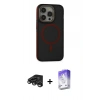 MARSİLYAN™- iPhone 15 Pro Max Kılıf Ahenk Form Serisi - Siyah Bilvis 5in1 3D Magic Cam Ekran Koruyucu + Titanyum Gri Raze Metal Kamera Lens