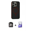 MARSİLYAN™- iPhone 15 Pro Max Kılıf Ahenk Form Serisi - Siyah Bilvis 5in1 5D Magic Hayalet Cam Ekran Koruyucu + PVD Metal Kamera Lens - TU