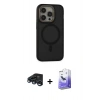 MARSİLYAN™- iPhone 15 Pro Max Kılıf Ahenk Form Serisi - Siyah Bilvis 5in1 5D Magic Hayalet Cam Ekran Koruyucu + Raze Metal Kamera Lens - LT