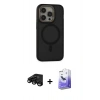 MARSİLYAN™- iPhone 15 Pro Max Kılıf Ahenk Form Serisi - Siyah Bilvis 5in1 5D Magic Hayalet Cam Ekran Koruyucu + Raze Metal Kamera Lens - SH