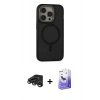 MARSİLYAN™- iPhone 15 Pro Max Kılıf Ahenk Form Serisi - Siyah Bilvis 5in1 5D Magic Hayalet Cam Ekran Koruyucu + Raze Metal Kamera Lens - TMGI