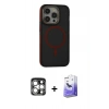MARSİLYAN™- iPhone 15 Pro Max Kılıf Ahenk Form Serisi - Siyah Bilvis 5in1 5D Magic Hayalet Cam Ekran Koruyucu + PVD Metal Kamera Lens - GS