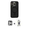MARSİLYAN™- iPhone 15 Pro Max Kılıf Ahenk Form Serisi - Siyah Bilvis Hayalet Cam Ekran Koruyucu + PVD Metal Kamera Lens - GS