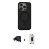 MARSİLYAN™- iPhone 15 Pro Max Kılıf Ahenk Form Serisi - Siyah Bilvis Hayalet Cam Ekran Koruyucu + Lacivert Raze Metal Kamera Lens