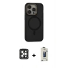 MARSİLYAN™- iPhone 15 Pro Max Kılıf Ahenk Form Serisi - Siyah Bilvis Hayalet Cam Ekran Koruyucu + PVD Metal Kamera Lens - GI