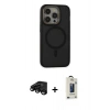 MARSİLYAN™- iPhone 15 Pro Max Kılıf Ahenk Form Serisi - Siyah Bilvis Hayalet Cam Ekran Koruyucu + Raze Metal Kamera Lens - SH