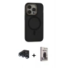 MARSİLYAN™- iPhone 15 Pro Max Kılıf Ahenk Form Serisi - Siyah Bilvis Hayalet Cam Ekran Koruyucu + Raze Metal Kamera Lens - LT