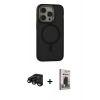 MARSİLYAN™- iPhone 15 Pro Max Kılıf Ahenk Form Serisi - Siyah Bilvis Hayalet Cam Ekran Koruyucu + Raze Metal Kamera Lens - SH